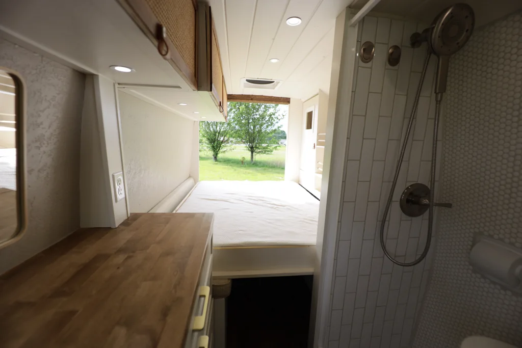 The wet bath beside the kitchen and living space.