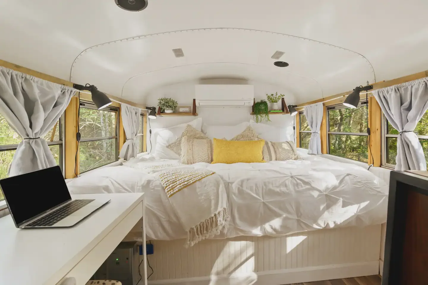 The main bedroom at the rear of the bus.