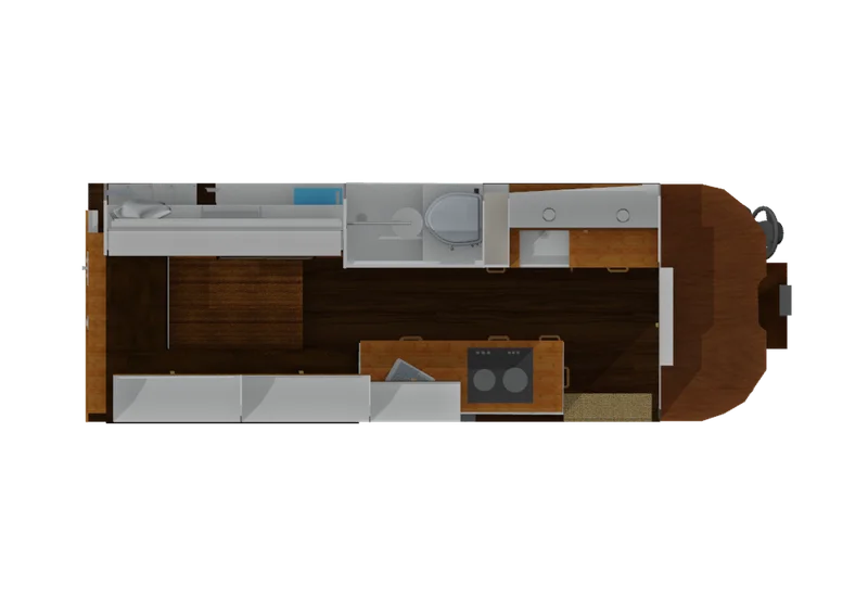Overhead view of the Chevere design model with Murphy bed folded up.