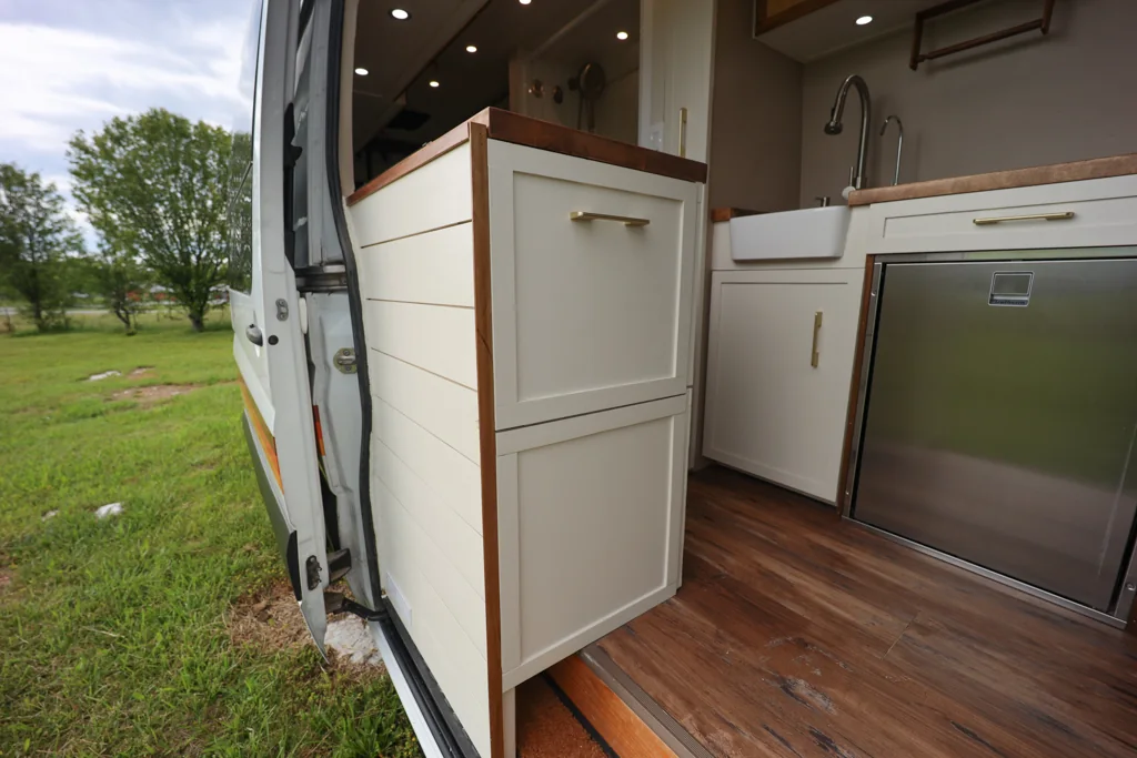 Storage built into the rear of the van.